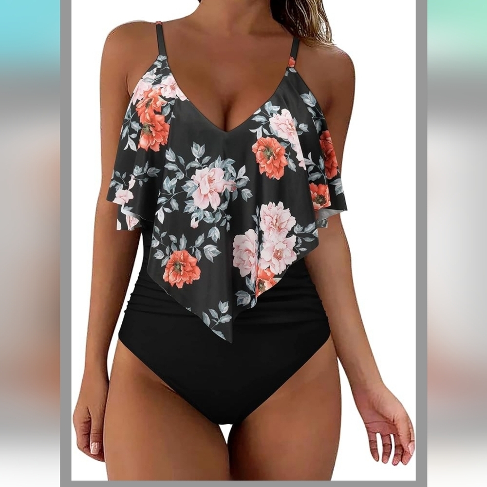 Slimming Ruffle‎ One Piece Swimsuits Ruched Tummy Control Bathing Suits xxl